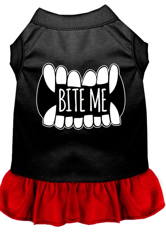 Bite Me Screen Print Dog Dress Black with Red Med